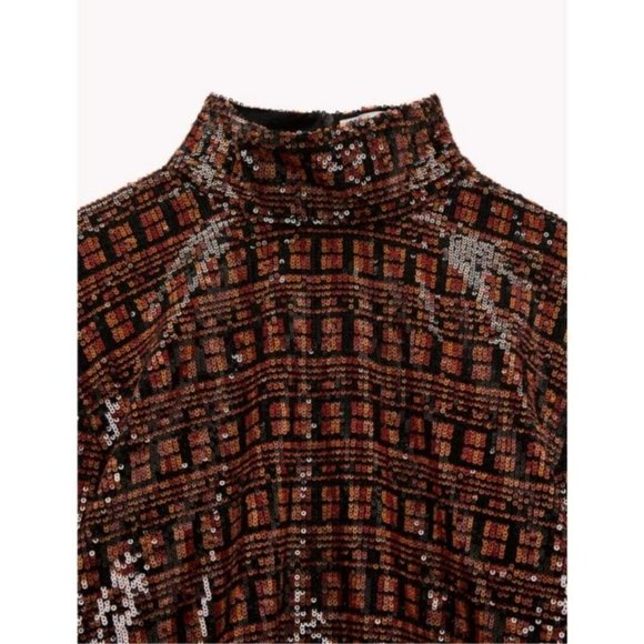 ZARA NEW WITH TAGS SEQUIN ORANGE AND BLACK TOP - Picture 7 of 7